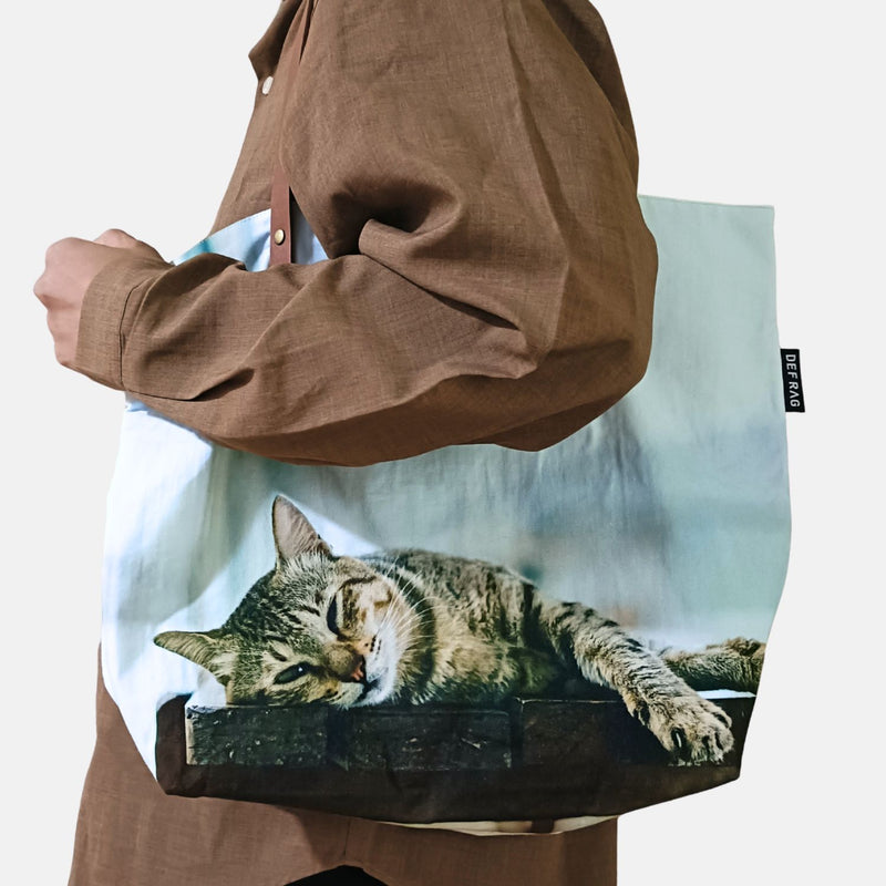 猫フォト キャンバス大判トートバッグ(PUレザー持ち手)