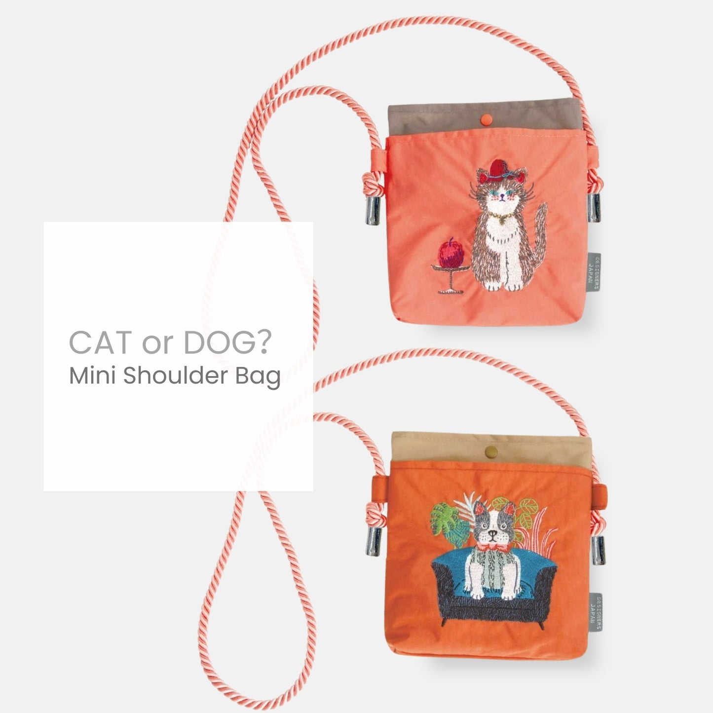【新品】刺繍 ミニポーチ(猫&犬デザイン)