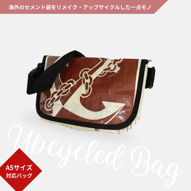 《イカリ柄》A5対応セメント袋リメイクミニショルダーバッグ/アップサイクル