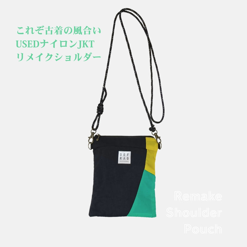 Re:SHOLDA|古着リメイク ファスナー付きミニショルダー(ブラック&イエロー) 一点モノ 男女兼用