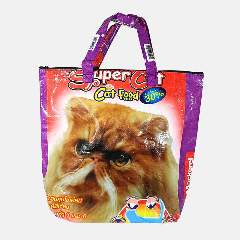 ペルシャネコ雑貨・マチ付きファスナートートバッグ/キャットフード袋アップサイクル(猫系雑貨)