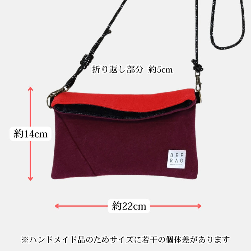 Re:FLAP|折返しサコッシュ(レッド系スウェット)古着リメイク・一点モノ 男女兼用