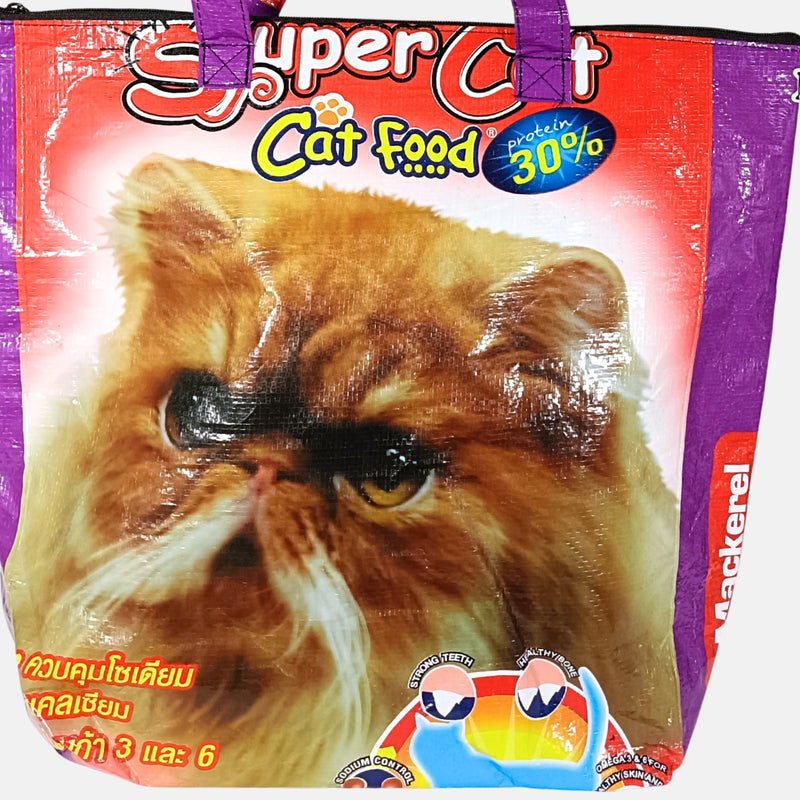 ペルシャネコ雑貨・マチ付きファスナートートバッグ/キャットフード袋アップサイクル(猫系雑貨)