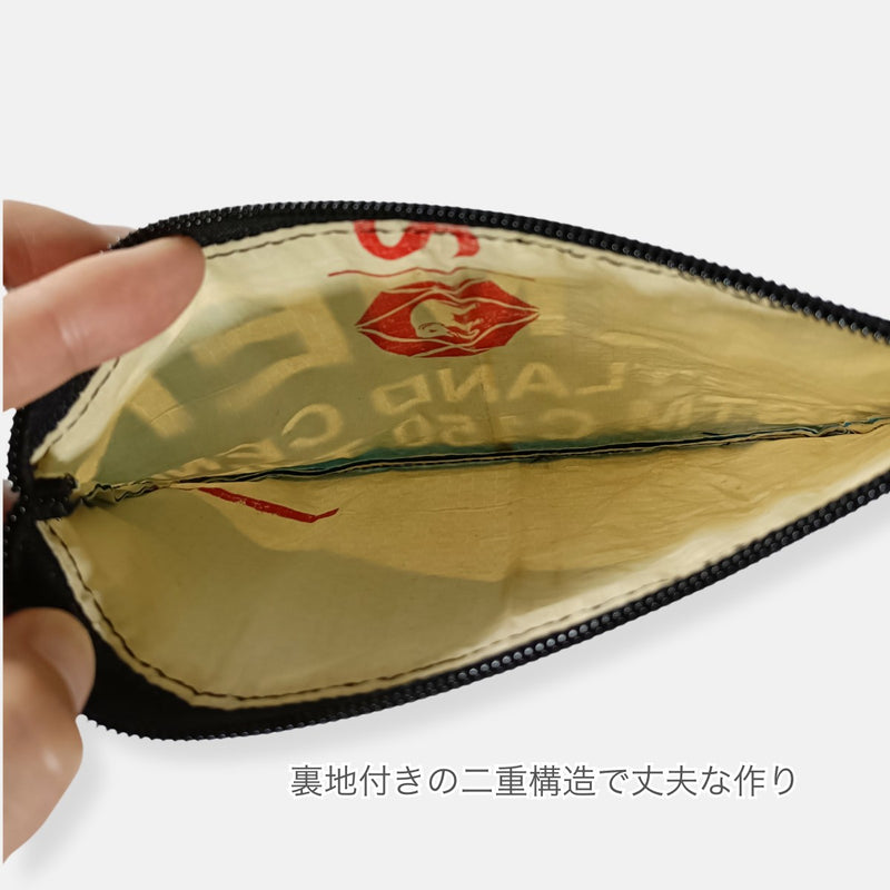 《スカイブルー》一点モノ・セメント袋リメイクフラットポーチ(B6サイズ)