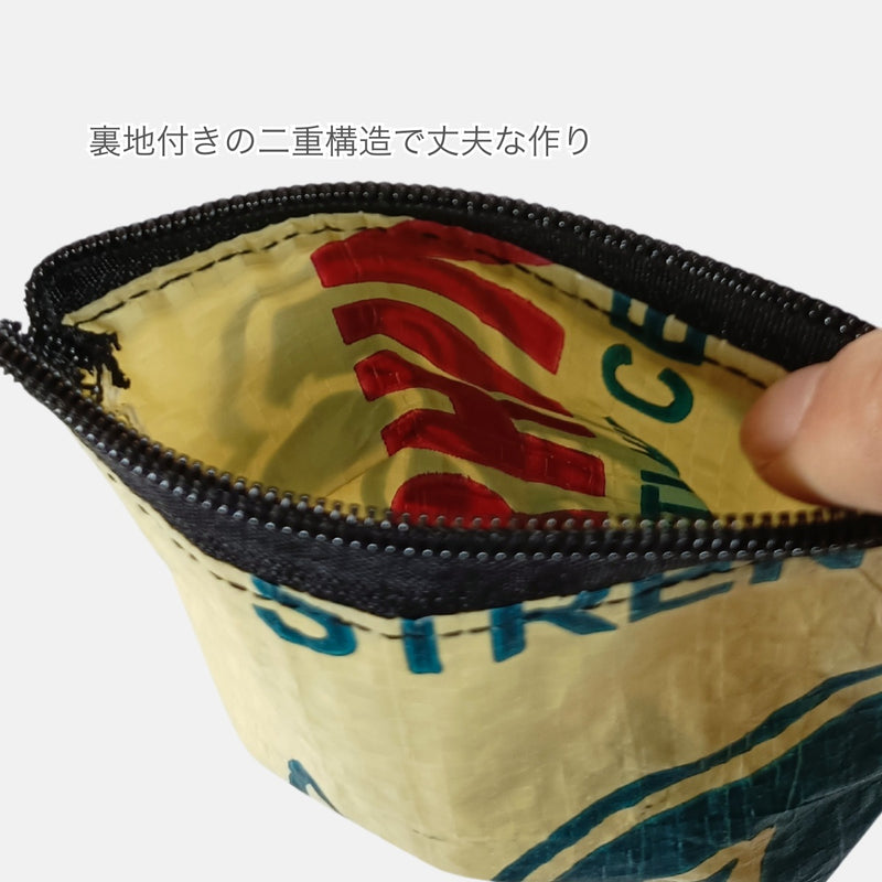 《サイ柄》一点モノ・マチ付きセメント袋リメイクポーチ(手のひらサイズ)