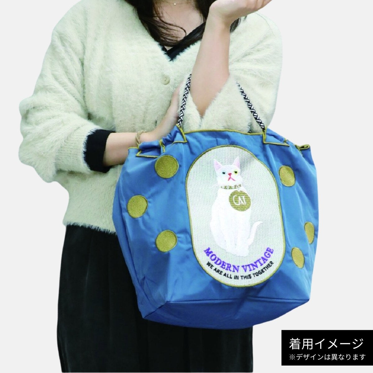 【新品】猫の友達:刺繍ロープトートバッグ《SE-25-21》