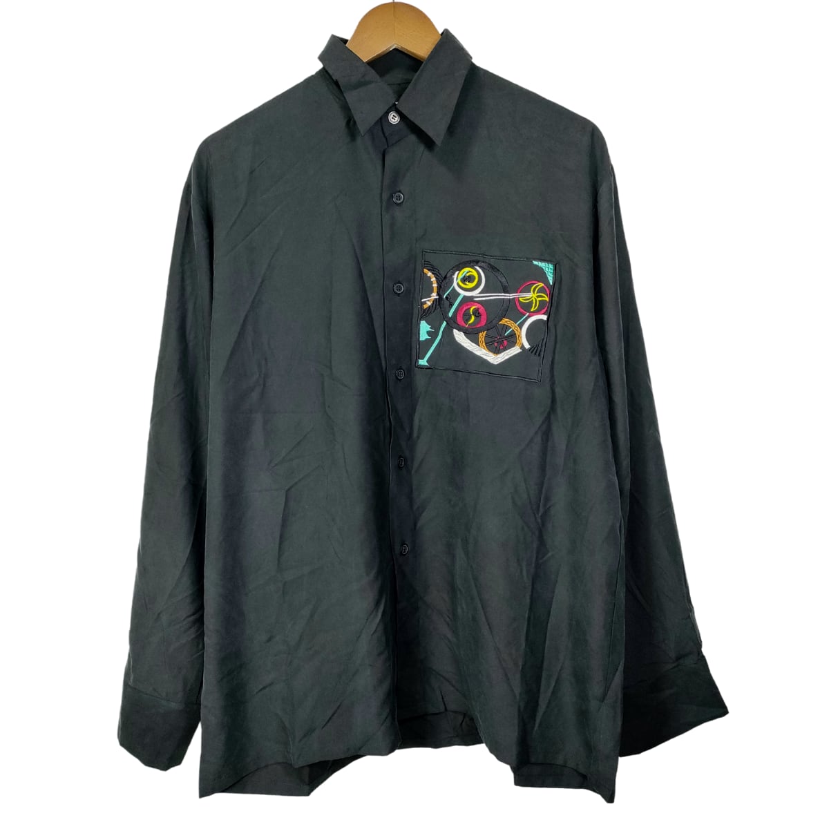 90's デッドストック GOOUCH アート刺繍 シルク長袖シャツ／デザイナー