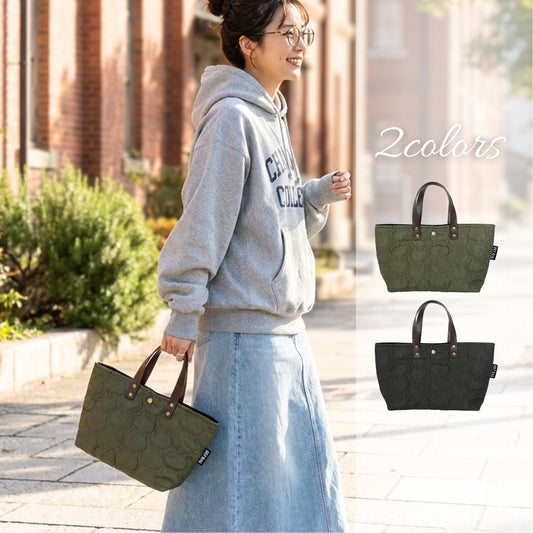 猫柄ステッチ入り中綿キルティングミニバッグ