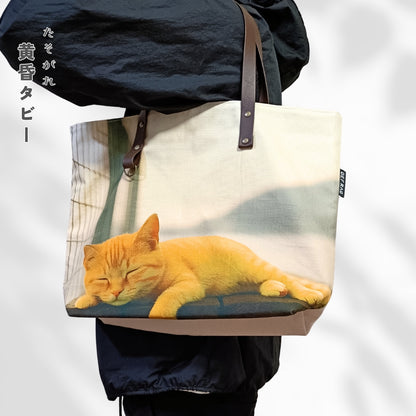 リアル猫フォト大判トートバッグ（黄昏タビー＆空猫ブルー）