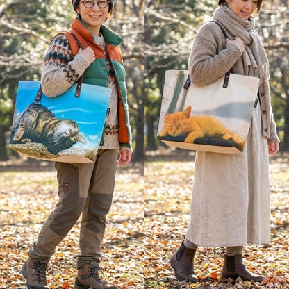 リアル猫フォト大判トートバッグ（黄昏タビー＆空猫ブルー）