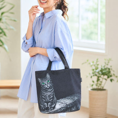 塀の上の猫：グラフィックキャット ポリ帆布トート