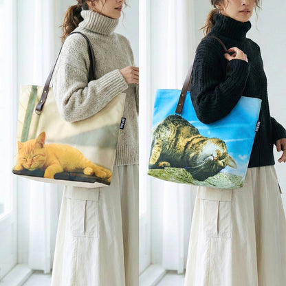 リアル猫フォト大判トートバッグ（黄昏タビー＆空猫ブルー）