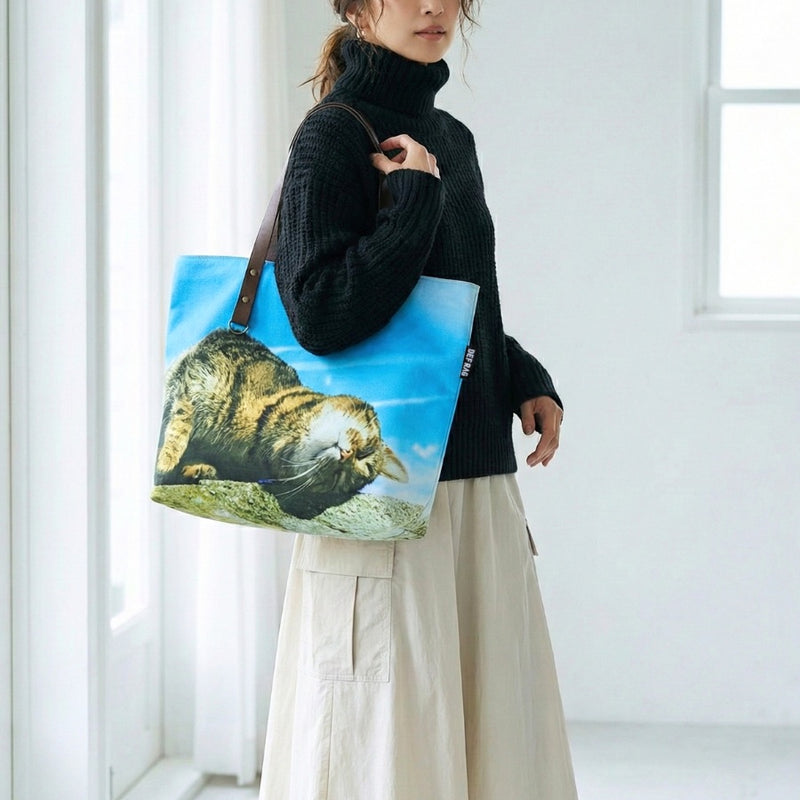 リアル猫フォト大判トートバッグ（黄昏タビー＆空猫ブルー）