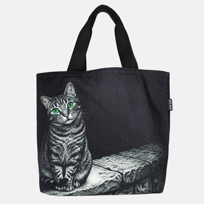 塀の上の猫：グラフィックキャット ポリ帆布トート