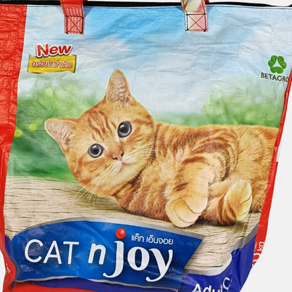 《AP-40-25》一点モノ ネコ雑貨・マチ付きファスナートートバッグ／キャットフード袋アップサイクル（猫系雑貨）
