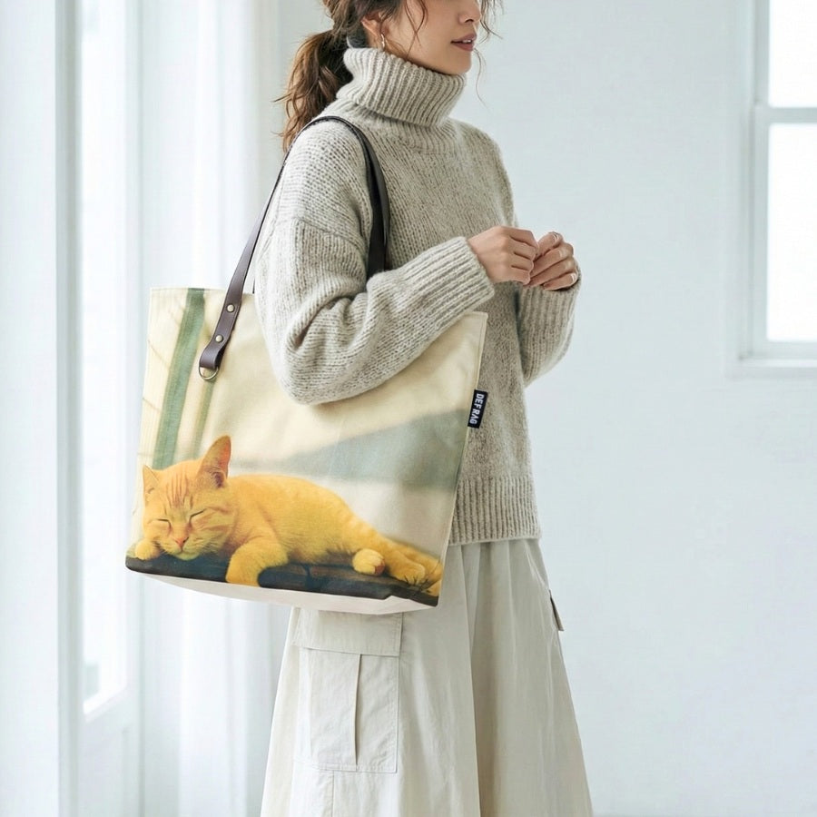 リアル猫フォト大判トートバッグ（黄昏タビー＆空猫ブルー）