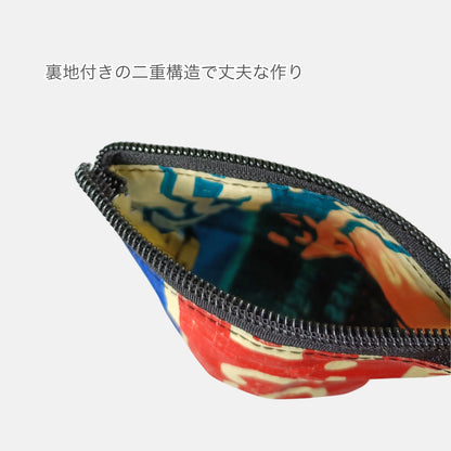 《レッド＆ブルー》一点モノ・マチ付きセメント袋リメイクポーチ（手のひらサイズ）