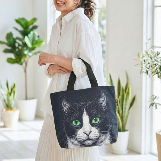 ハチワレ:グラフィックキャット ポリ帆布トート｜チャコールブラック