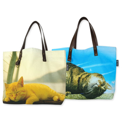 リアル猫フォト大判トートバッグ（黄昏タビー＆空猫ブルー）
