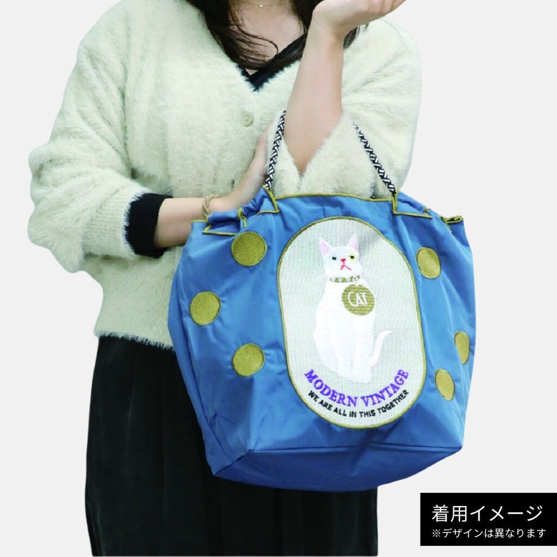 【新品】猫の友達：刺繍ロープトートバッグ《SE-25-21》