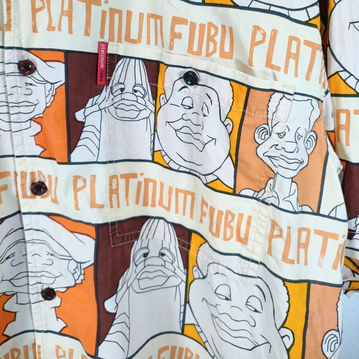 PLATINUM FUBU（プラチナムフブ）総柄半袖シャツ（アロハ系キャラクタープリント） – 古着通販《公式》古着屋O.D.B