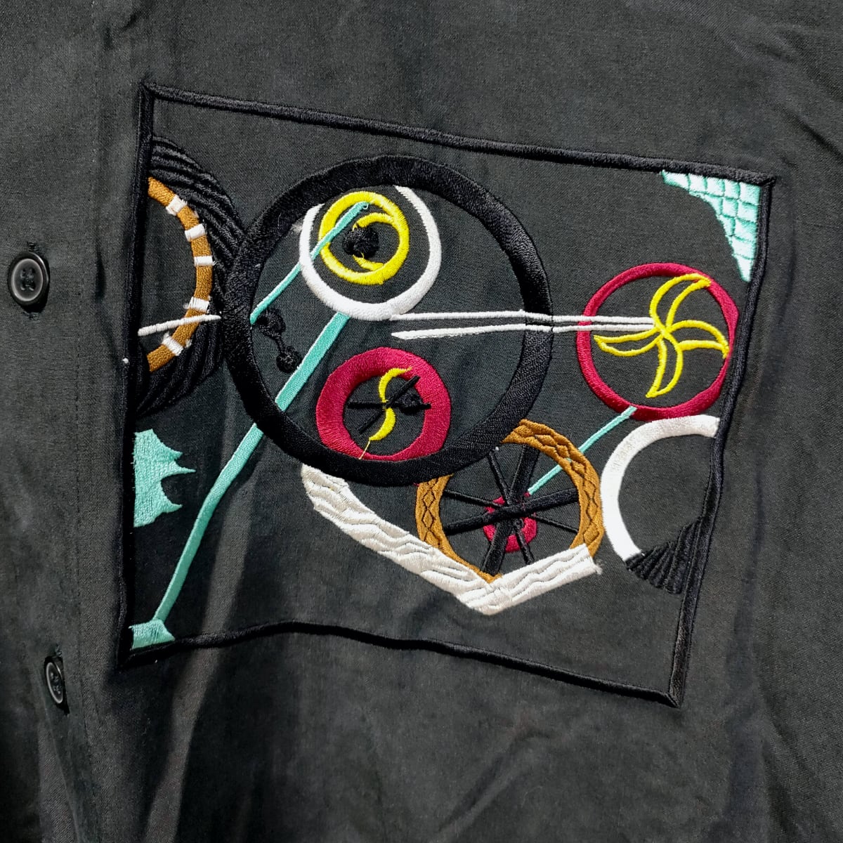 90's デッドストック GOOUCH アート刺繍 シルク長袖シャツ／デザイナー